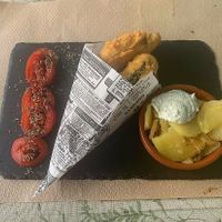 "No Fish" with potatoes and Ali-Oli at La Libelula Vegan Cafe in Fuengirola