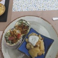 Kebab wrap with potatoes and aoli at La Libelula Vegan Cafe in Fuengirola