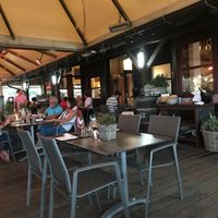 Indoor seating in a huge tent at Strandoase in Sylt