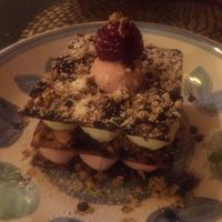 Dolce - Millefoglie al croccante e brownie vegan con chantilly ai frutti rossi e barbabietola, mousse al limone e crema inglese vegetale at DuedipiccheVegan in Vasto