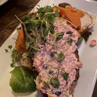 Fake salmon toast, tasted real so not my thing Too fishy but creative attempt  at Full Bloom in Miami Beach