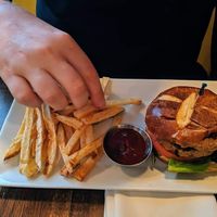 Beyond burger on pretzel bun at Full Bloom in Miami Beach