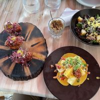 Lunch- cauliflower wings, loaded fries, Caesar salad at Full Bloom in Miami Beach