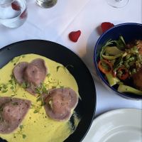 Ravioli was fine, but small. Great presentation at Full Bloom in Miami Beach