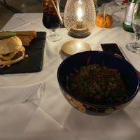 Japchae and Tailgate Burger  at Full Bloom in Miami Beach