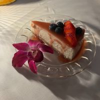 Vegan Cheesecake with Mixed Berry Sauce at Full Bloom in Miami Beach