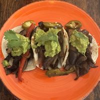 Steak fajitas - they are served as tacos   at Full Bloom in Miami Beach