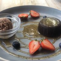 Chocolate Lava cake with chocolate gelato  at Full Bloom in Miami Beach
