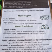 Menu at Folha Verde in Lisbon