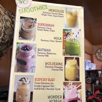 I added strawberries and spinach to the Batman.  So good    at The Shack in Saipan