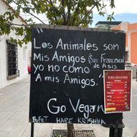 Sign outside the restaurant at Hare Krishna Buffete in Monterrey