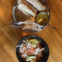 Burrito and chilaquiles  at Hare Krishna Buffete in Monterrey