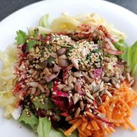 Mixes salad with regional baksamico-dressing at Stübers Restaurant in Bacharach