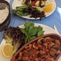 Mushroom stew and veggie skewers at Sandal in Kyrenia