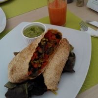Delicious mushroom fajita served with guacamole sauce at BIOFresh in Timisoara
