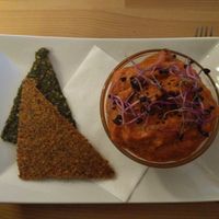 Raw bread with fig and pepper sauce at BIOFresh in Timisoara