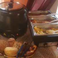 Warm part of the breakfast buffet at Ümis Cafe in Munich