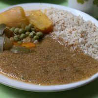 Main dish from menu del dia at Comedor Vegetariano in Huaraz