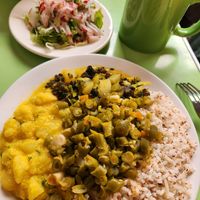 Main dish at Comedor Vegetariano in Huaraz