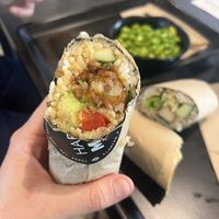 Up close Caulipop Sushi Burrito   at Happy Maki in Brighton