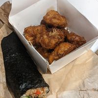 Sushi burrito with cauliflower bites (takeaway) at Happy Maki in Brighton