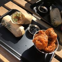 Hoisin duck sushi burrito and a side of tempura cauliflower at Happy Maki in Brighton