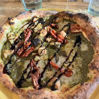 Pesto pizza with sausage crumbles   at Purezza in Brighton
