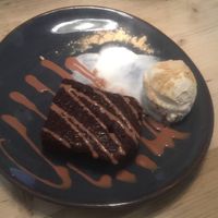 Brownie with ice cream at Purezza in Brighton