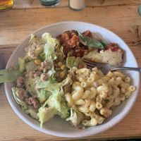 Mac & cheese, parmigiana & caesar salad (all GF)  at Purezza in Brighton