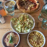 Mac & cheese, parmigiana & caesar salad (all GF) and veggie pizza  at Purezza in Brighton