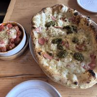 Meatballs & pistachio pizzaa  at Purezza in Brighton