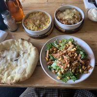 All GF - Mac & Cheese, potatoes, Caesar salad & garlic flatbread   at Purezza in Brighton