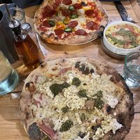 Pepperoni & Agave Pizza, Pistachio Pizza, Pistachio Mac & Cheese  at Purezza in Brighton