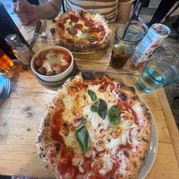 Pepperoni & Agave Pizza (top), Meatballs (centre) and Margherita Pizza (bottom)  at Purezza in Brighton