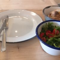 Pizza dough balls and small salat at Purezza in Brighton