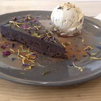 Orange and chocolate cake with vanilla ice-cream  at Purezza in Brighton