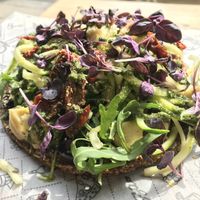 Raw Pizza! Very delicious just the bottom is pretty hard to slice. at Purezza in Brighton