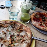 Truffle and season pizza + green smoothie and green juice at Purezza in Brighton
