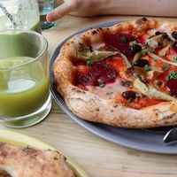 Pizza and drinks at Purezza in Brighton