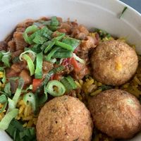 green onions, celery, falafels and aubergine stew. at CDG- EXKi - T2E in Roissy-en-france