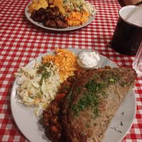 Placek ziemniaczany i "karkówka" sojowa. at Pomylone Gary in Lublin