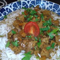 Seitan and porcini with rice at Veggic in Plovdiv