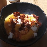 Kačamak with crispy seitan and vegan feta at Veggic in Plovdiv