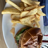Black and bleu burger with steak fries  at Cider Press Pub in St Petersburg