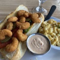 Shrimp po’boy with mac and cheese (which was awesome!)  at Cider Press Pub in St Petersburg