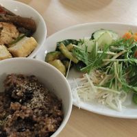 very fresh organic greens for salad. The multi grain rice is good too! at Kaemon Asakusa in Tokyo