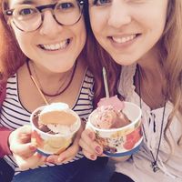 Enjoying ice cream in the sun at Eis Cafe De Lorenzo in Saarbrucken