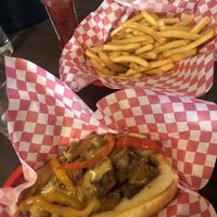 Philly cheesesteak & fries  at Cycle Dogs in Seattle