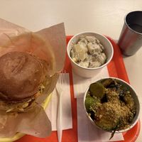 Jackfruit, Brussel sprouts, potato salad   at Toad Style in Brooklyn