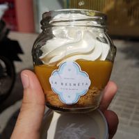 Lemon pie in a jar at La Besnéta in Barcelona